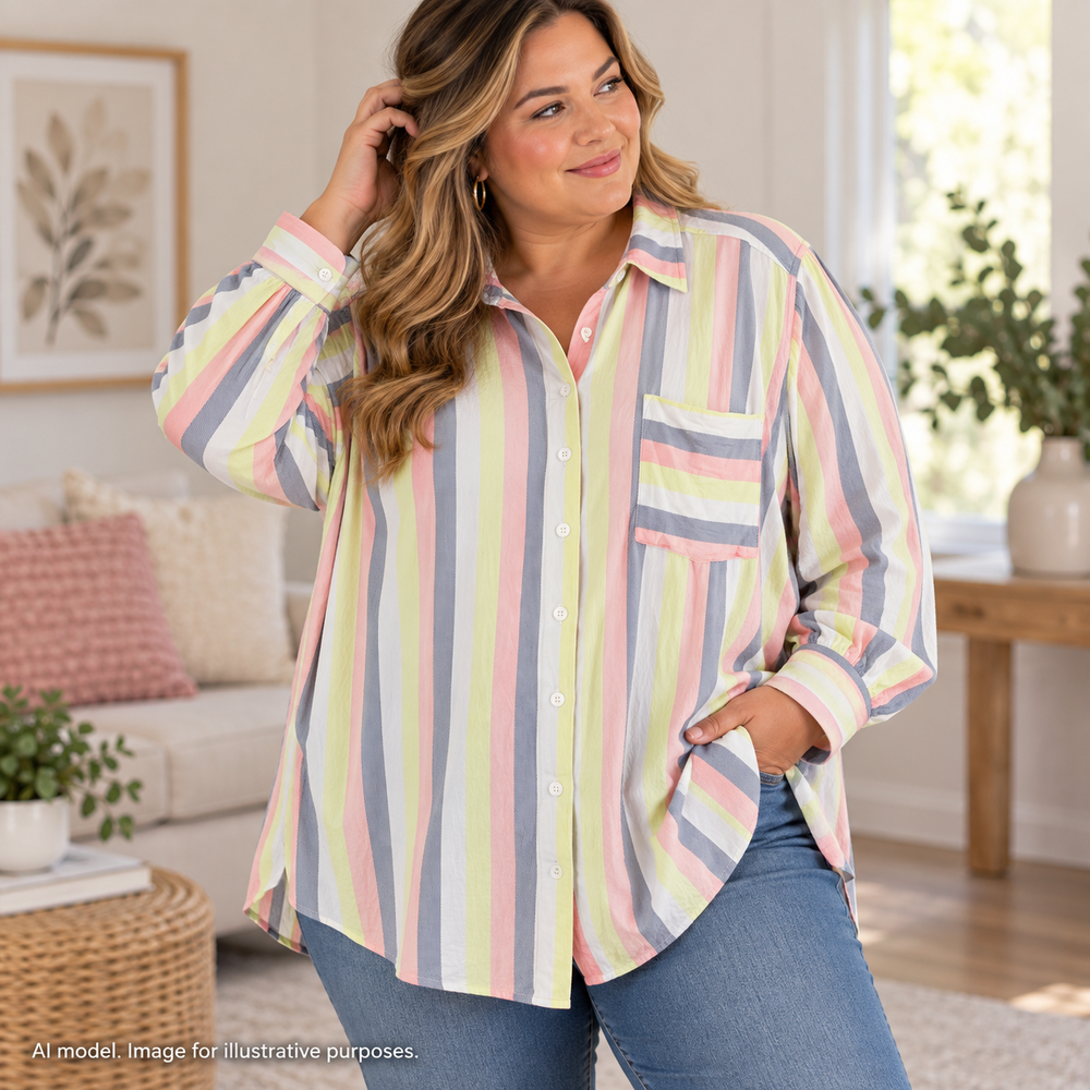 Torrid Shirt 4 Womens 4X White Pastel Stripe Flowy Contrast Pocket Bleisure Top